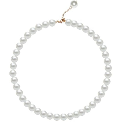 Pearl Necklace for Women, 4/6/8/10mm White Imitation Pearl Necklace, Round Faux Glass Pearl Necklace, Pearl Choker Necklace, Elegant Wedding Parties Necklace - color: Diameter of Pearl 10mm