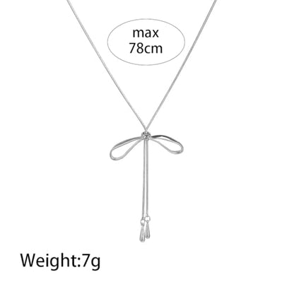 FUTIMELY Dainty Long Gold Necklace for Women,Thin Herringbone Chain Necklace,Long Lariat Necklace Body Jewelry - color: Bow Silver