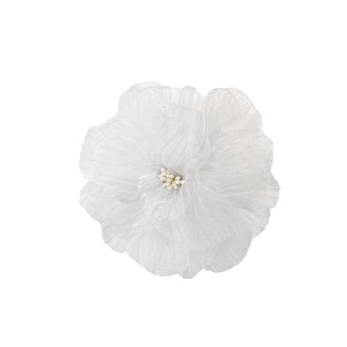 Elegant Organza Flower Brooch Pin for Women Men Delicate Fabric Camellia Floral Lapel Pins Dress Skirt Scarf Hat Clothing Decoration Accessories Holiday Wedding Party Fashion Jewelry 100mm - color: White