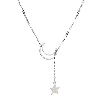 Moon and Star Necklace for Women Girls Silver Haif Moon Star Pendant Choker Necklaces for Women - color: silver