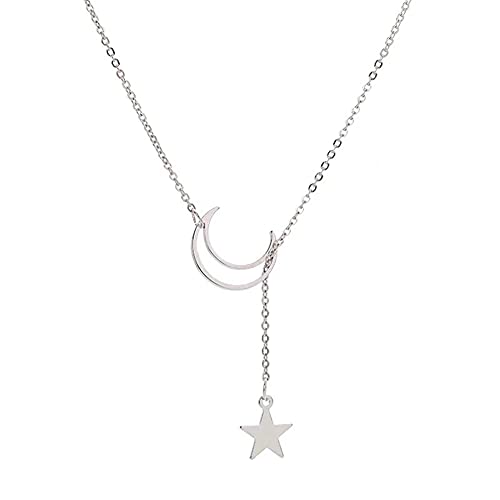 Moon and Star Necklace for Women Girls Silver Haif Moon Star Pendant Choker Necklaces for Women - color: silver