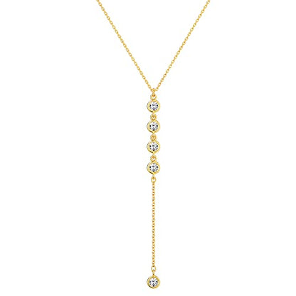 Foxgirl Lariat Gold Necklace for Women, Dainty Long Necklace 14k Gold Plated/Silver Y-Shaped Pendant Necklace Trendy Layered Cz Beaded Chain Drop Necklaces Simple Gold Jewelry For Women Gift - color: Y CZ Lariat Necklace-GD