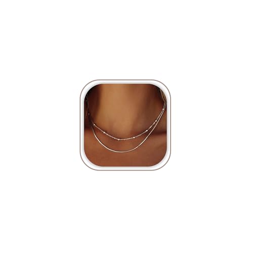 Freekiss Layered Necklace Set for Women Stackable | Herringbone Snake Cuban Rope Chain, Dainty Choker, Layered Stackable, Non Tarnish, Hypoallergenic, Adjustable 14-18.5" - color: Silver, style: Layer Beaded Choker+1.5mm snake