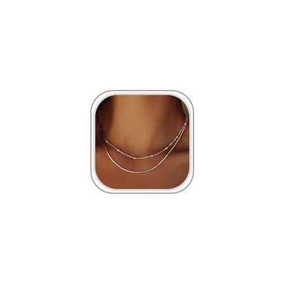 Freekiss Layered Necklace Set for Women Stackable | Herringbone Snake Cuban Rope Chain, Dainty Choker, Layered Stackable, Non Tarnish, Hypoallergenic, Adjustable 14-18.5" - color: Silver, style: Layer Beaded Choker+1.5mm snake