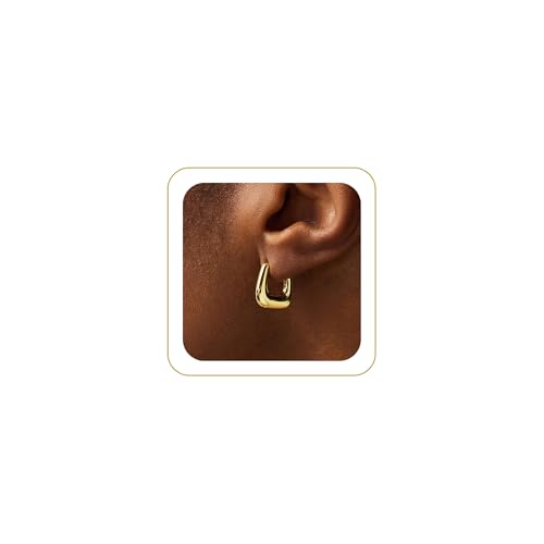 Chunky Gold Hoop Earrings for Women 14k Gold Plated Thick Triple Earrings | Hypoallergenic Trendy Chunky Gold Hoops Earrings,Dainty Jewelry Gifts for Women - style: Horseshoe-shaped earring