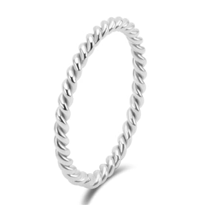 Women's Stainless Steel 1.1mm Rope Thin Wedding Ring Silver Rose Gold Plated Size 4 to 9 - color: 2mm, Silver