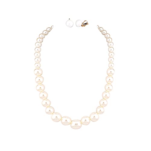 Bridal Wedding Faux Pearl Statement Necklace and Clip on Earrings Bracelet Jewelry Sets Women Bib Choker Necklace - color: White