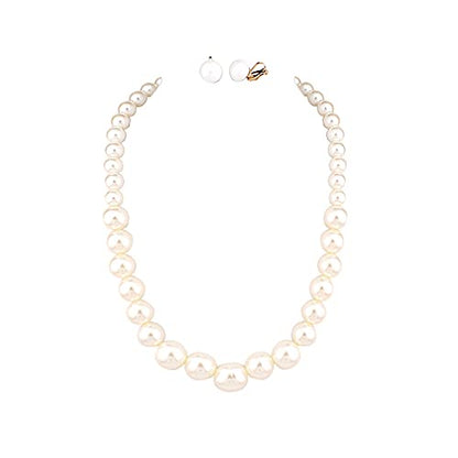 Bridal Wedding Faux Pearl Statement Necklace and Clip on Earrings Bracelet Jewelry Sets Women Bib Choker Necklace - color: White