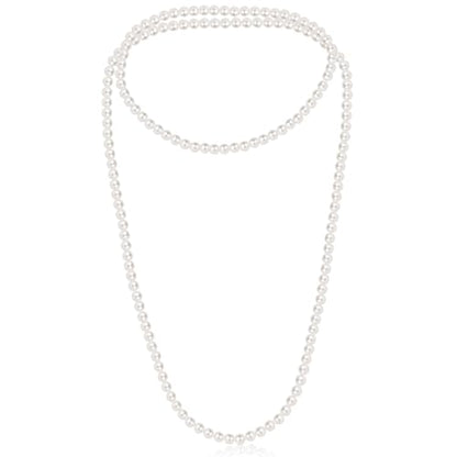 Kerros 150cm Fake Pearl Necklace for Women, 8mm Layered Strand, White | Long White Imitation Pearl Strand, 8mm Plastic Beads for Weddings, Halloween, Costumes and Parties