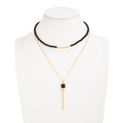 Gold Layered Necklace for Women Chunky Stacked Chain Link Paperclip Evil Eye Necklace Trendy Punk Jewelry - color: X-Black