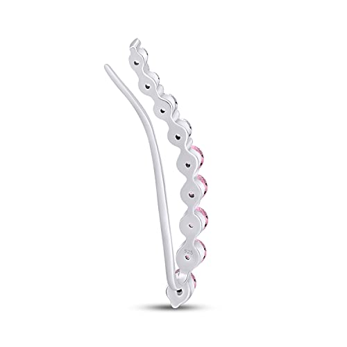 One Piece Right Ear Climber Earring for Women With Birthstone And White CZ | Floating Curved Bar Ear Crawler In 14K Gold Over Sterling Silver Jewelry for Her - color: Simulated Tourmaline