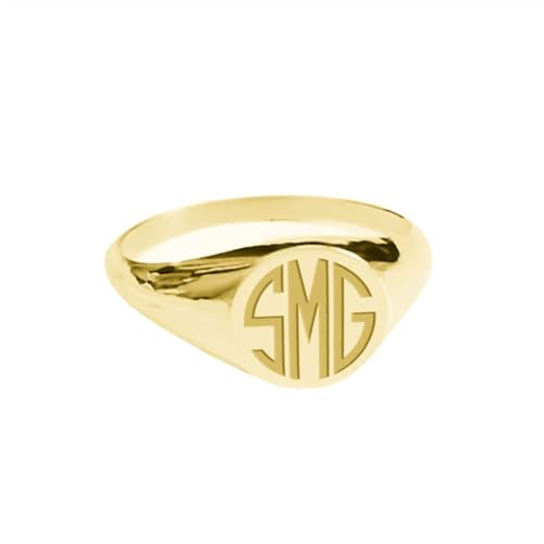Personalized 925 Sterling Silver Initial Signet Ring Band Custom Womens Monogram Jewelry - color: Gold-Copper Material