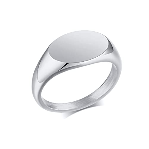 HIJONES Mens Stainless Steel Signet Ring Matte Brushed Square | Simple Statement ,Wedding Band,Polished Round - color: 9mm-Silver