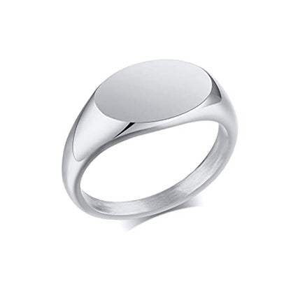 HIJONES Mens Stainless Steel Signet Ring Matte Brushed Square | Simple Statement ,Wedding Band,Polished Round - color: 9mm-Silver
