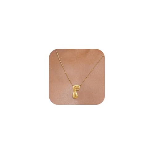 Bheop Initial Necklace for Women, Gold Silver A-Z Bubble Letter Necklace | Chunky Personalized Monogram Name Pendant, Cute Balloon Charm, Dainty Beaded Chain, Trendy Jewelry Gifts, Non Tarnish - color: Gold, style: F