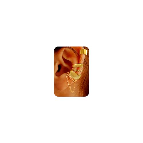 5 Pcs Thin Chunky Ear Cuff Earrings for Women 14K Gold Plated Brass Ear Cuffs Non Piercing Trendy Clip on Cartilage Earrings Cubic Zirconia Fake Piercings Earrings Jewelry - color: Chunky,Chain Gold
