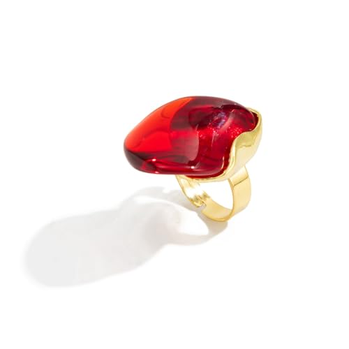 PINK TOWN Vintage Geometric Ring, Resin Amber Transparent Stacked Rings Thick Irregular Midi Ring Aesthetic Statement Finger Ring Jewelry Gift for Women - color: Red