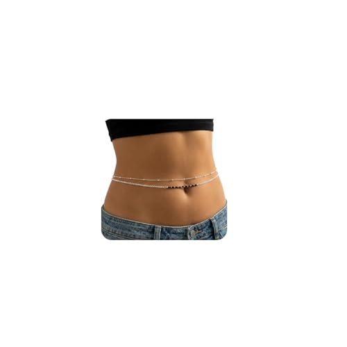 Waist Chain Silver Beads Belly Chain Gold silver Women Dainty Body Jewelry Accessories - color: silver rhinestone - 30 + 8 in