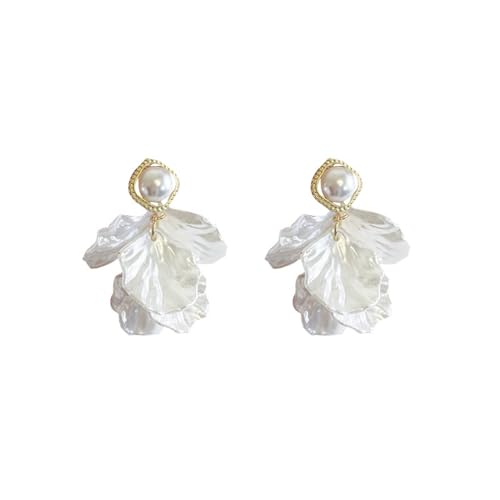 Seashell Pearl Stud Earrings for Women Ocean Sea Theme Sweet Double Layer Acrylic Shell Lightweight Dangle Drop Earrings for Summer Beach Holiday Halloween Party Jewelry Accessories - color: Gold