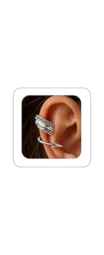 Gothic Stainless Steel Ear Cuffs Non Piercing Cartilage Clip On | Punk Emo Y2k Alt Goth Style,Men Women,Silver Fake Earring,Hypoallergenic Adjustable,Jewelry Gift,Edgy design - color: K12-Silver Arrow Design