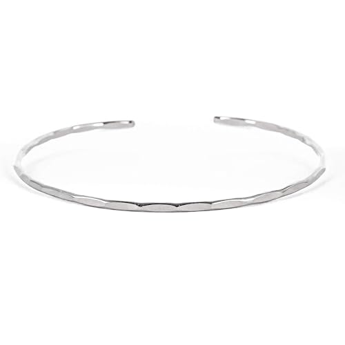 Thin Hammered Cuff, in Solid Sterling Silver, 14K Gold Fill, and Rose Gold Fill; Delicate Handmade Stacking Bracelet for Women by Lotus Stone Design - color: Silver, size: Medium