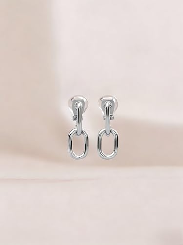 FAN&LOUIS 24K Gold Plated Clip On Earrings for Women, Gold Chain Link Drop Dangle Double Hoops Hypoallergenic Trendy Lightweight Clip-On Earrings for Non-Pierced Ears - style: Gold and Silver