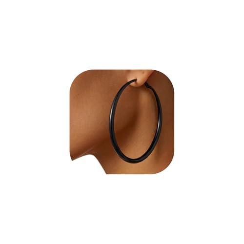 KeyStyle 5mm Thick Hoop Earring，Large Gold Hoop Earrings for Women | Stainless Steel Hoops Earring 14K Gold Plated/Silver/Black Hoop Lightweight Hypoallergenic Hollow Tube Hoop(40/60/80MM) - color: Black, size: 80mm