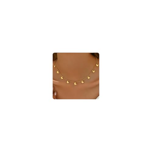 Gold Chain Necklace for Women 18K Gold Plated Dainty Star Cross Heart Cuabn Choker Chains Stainless Steel Trendy Jewelry Christmas Gifts - color: Tiny Butterfly