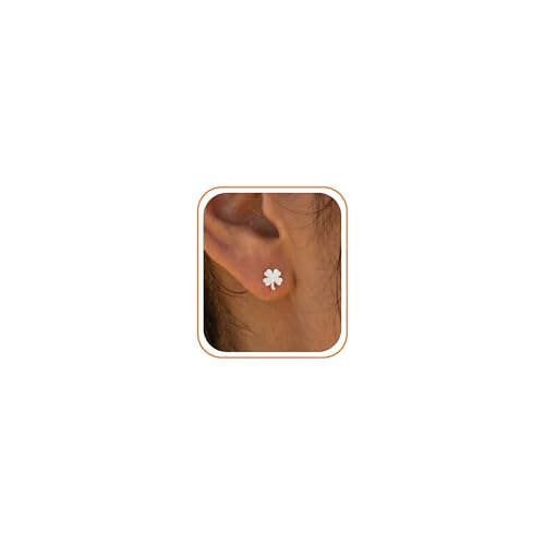 Flat Back Earrings for Women Cartilage Helix | Comfortable Dainty Cute Dragon Bee Bird Phoenix Dragonfly Cute Animal Leaf Spiral Rhombus Design Flatback Stud Earrings - color: silver clover