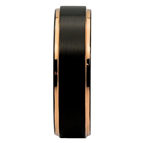 Tungsten Carbide Wedding Bands That Feature Different Finishes and Edge Colors - color: Black/Rose Gold-6mm