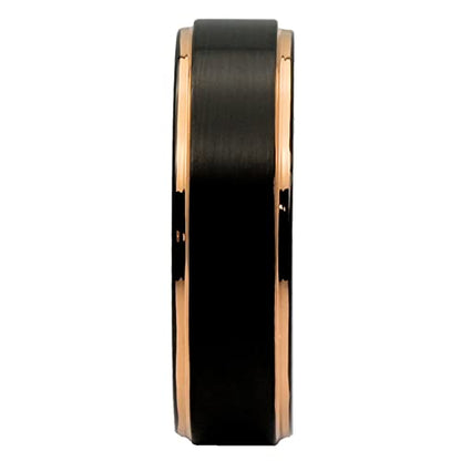 Tungsten Carbide Wedding Bands That Feature Different Finishes and Edge Colors - color: Black/Rose Gold-6mm