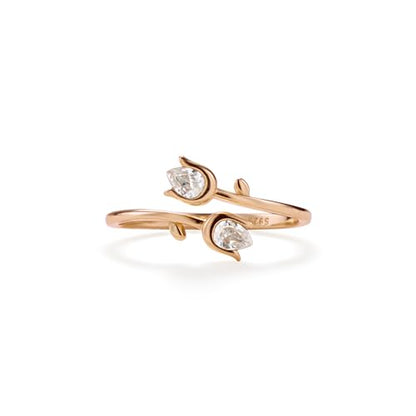 PERIMADE 18K Gold Plated CZ Tulip Ring for Women, Hypoallergenic Solid 925 Sterlig Silver Flower Open Band Ring, Adjustable Cubic Zirconia Stacking Finger Ring, Dainty Anniversary Birthday Jewelry Gift - color: Rose gold