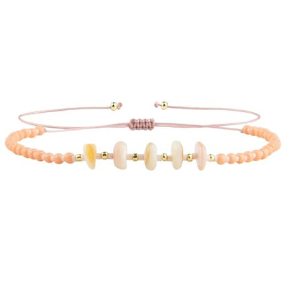 KELITCH Women Natural Stone Beads Anklet Boho Color Beaded Ankle Adjustable Foot Chain Jewelry for Summer Beach Holiday - color: Light Orange 08F