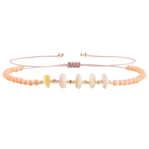 KELITCH Women Natural Stone Beads Anklet Boho Color Beaded Ankle Adjustable Foot Chain Jewelry for Summer Beach Holiday - color: Light Orange 08F