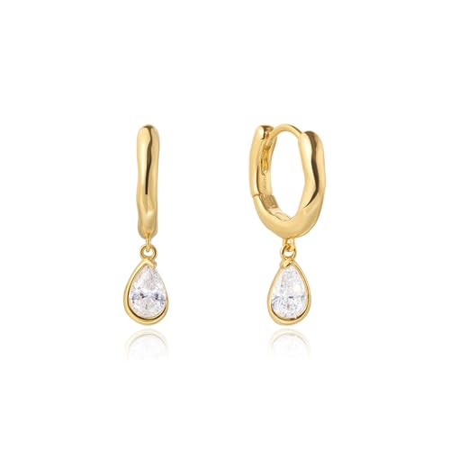ARSIS Heart Charm Huggie Hoop Earrings for Women, Dainty 18K Gold Plated Heart Drop Hoops with CZ, Hypoallergenic, 925 Sterling Silver Posts, Tarnish-Free, Lightweight Jewelry Gift for Her - color: Teardrop Drop Earrings Gold