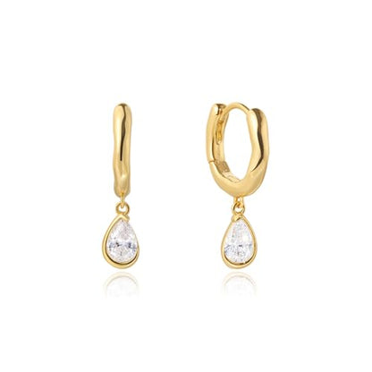 ARSIS Heart Charm Huggie Hoop Earrings for Women, Dainty 18K Gold Plated Heart Drop Hoops with CZ, Hypoallergenic, 925 Sterling Silver Posts, Tarnish-Free, Lightweight Jewelry Gift for Her - color: Teardrop Drop Earrings Gold