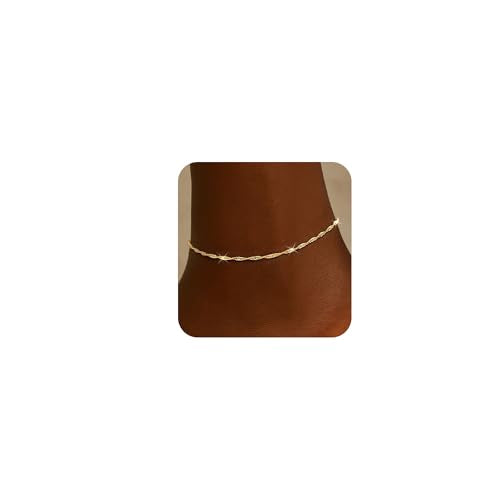 Moodear Ankle Bracelets for Women 14K Silver Plated Layered Chain Anklets | Waterproof Non Tarnish Adjustable Double Layer Anklet with Satellite Bead Chain Design for Summer Beach Jewelry Gift - color: silver-7