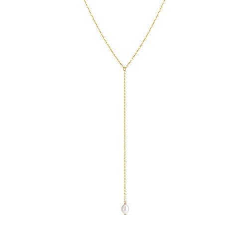 S.J JEWELRY Womens Handmade CZ Simple Delicate 14K Gold Plated/Rose Gold Plated/Silver Plated Lariat Simple Baton Adjustable Y Necklace - color: Y-2-Pearl
