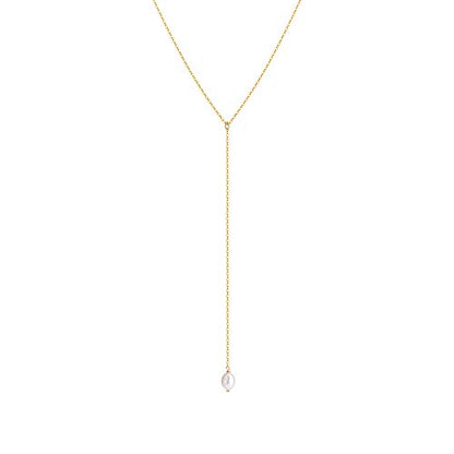 S.J JEWELRY Womens Handmade CZ Simple Delicate 14K Gold Plated/Rose Gold Plated/Silver Plated Lariat Simple Baton Adjustable Y Necklace - color: Y-2-Pearl