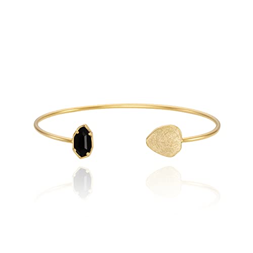 OZEL – Women’s Gold Cuff Bracelets – 18K Gold Plated Textured Bangles with Multi-Color Crystal & Rhinestone Accents – Layered Stacking Jewelry - color: Black