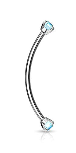 Forbidden Body Jewelry Snake Eyes Piercing Jewelry Tongue, Conch, Belly Button or Eyebrow Rings for Women & Men - 16g Curved Barbell 3mm Clear Crystal Surgical Steel Piercing (1 Pcs - 9/16") - color: Aqua
