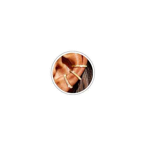 14K Gold/Silver Plated Ear Cuffs Non Piercing Set Clip On Dainty | Non Pierced Ear Cuff, Stackable Small Cartilage Hoop Huggie Set, Tarnish Resistant Hypoallergenic Trendy Jewelry Gift - style: gold style 14