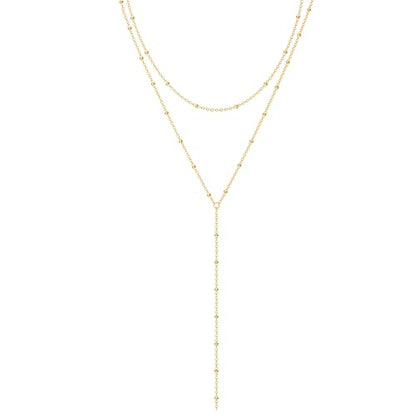 Foxgirl Lariat Gold Necklace for Women, Dainty Long Necklace 14k Gold Plated/Silver Y-Shaped Pendant Necklace Trendy Layered Cz Beaded Chain Drop Necklaces Simple Gold Jewelry For Women Gift - color: Y Small Layered Satellite-GD