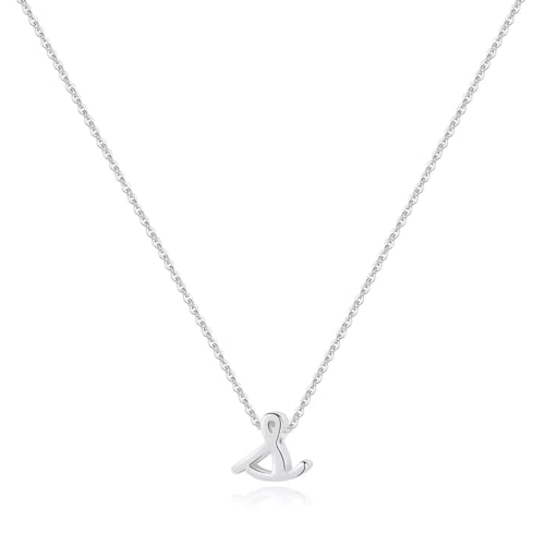 Memorjew 925 Sterling Silver Cursive Initial Necklace, Letter A-Z Necklace | 925 Sterling Silver Necklace, Dainty Letter Cursive Initial Necklaces for Women Trendy Jewelry, Birthday Gifts for Women Her - style: S-Silver