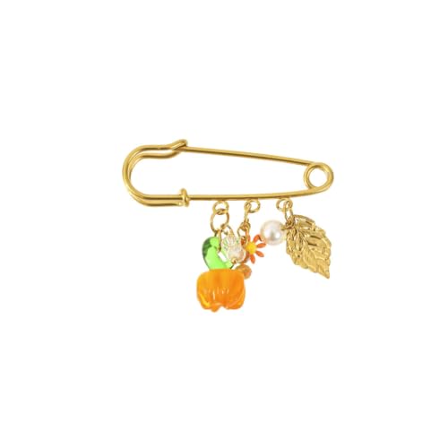 Fall Pumpkin Safety Pin Brooch for Women Leaf with Faux Pearl Daisy Dangle | Stainless Steel, Flower, Acrylic Hanging Lapel Pins, Halloween & Thanksgiving, Sweater Coat Jewelry, Fashion Harvest Season