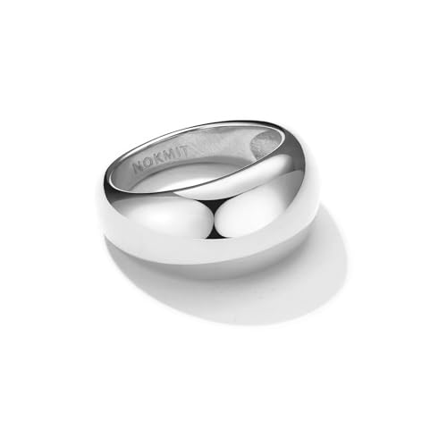 NOKMIT Chunky Dome Rings for Women Dainty 14K Gold Silver Tone Cute Bold Dome Statement Ring Thick Minimalist Thumb Band High Polished Smooth Comfort Fit Size 5-10 - color: Thick-1PC-Silver