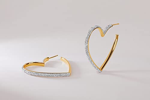 MILLA Heart Hoop Earrings, Silver & Gold Heart Earrings For Women | These Glimmering Heart Hoops are Available in Gold, Rose Gold or Silver Plated Heart Shaped Earrings - color: 14K Gold Plated