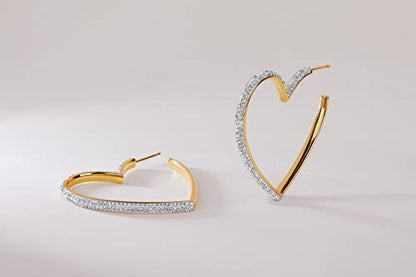 MILLA Heart Hoop Earrings, Silver & Gold Heart Earrings For Women | These Glimmering Heart Hoops are Available in Gold, Rose Gold or Silver Plated Heart Shaped Earrings - color: 14K Gold Plated