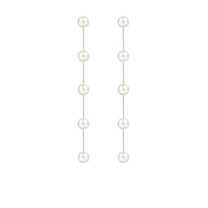 Long Pearl Earrings for Women 925 Sterling Silver Dangle Earrings | Hypoallergenic Dainty Dangle Drop Earrings, Elegant Pearl Jewelry for Bridal, Mother's Day Anniversary Birthday Jewelry Gift - color: Sliver