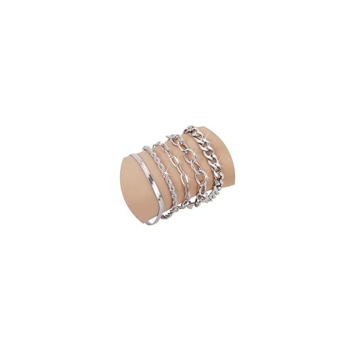 SEEDRILL Bracelets for Women Trendy Waterproof 316 Stainless Steel 18K Real Gold Plated Jewelry Sets Chunky Stackable Cuban Link Paperclip Herringbone Rope Chain Bracelet Pack Gifts Silvery/Gold-Tone - color: Silvery